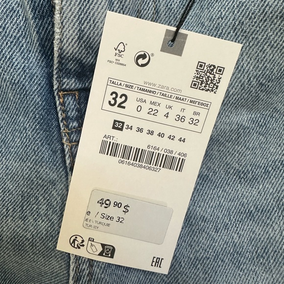 NWT Zara straight leg high rise size 00 blue jeans - Picture 4 of 4